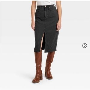 Target Black Denim Midi Skirt With Front Slit Size 10 NWT